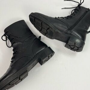 Zara Leather Lace Up Modern Combat Side Zip Mid Boots sz 8.0 Black Minimalist